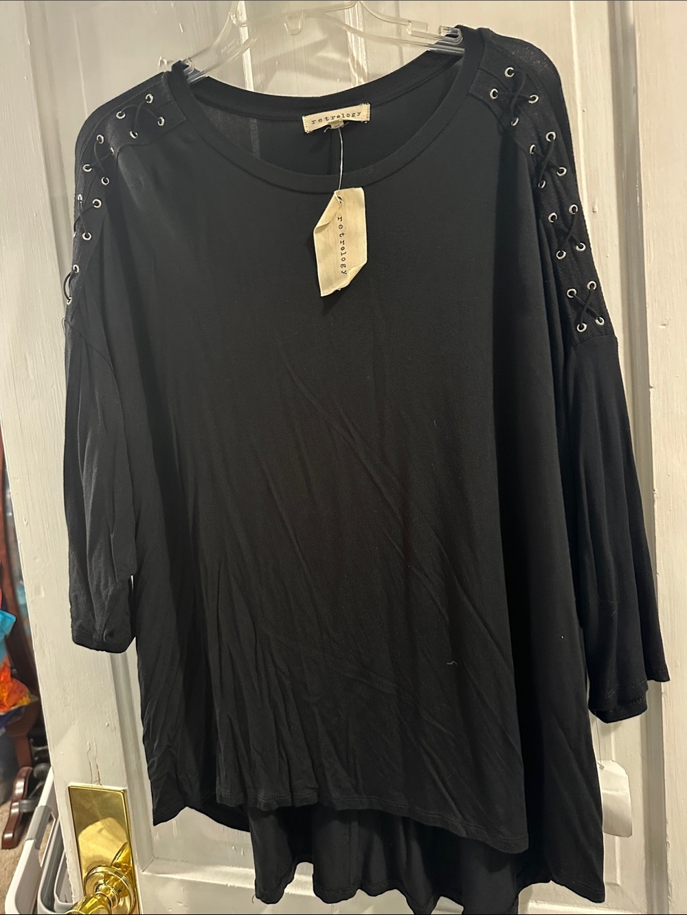 Black Lace-Up Shoulder Long Sleeve Tunic by Papermoon